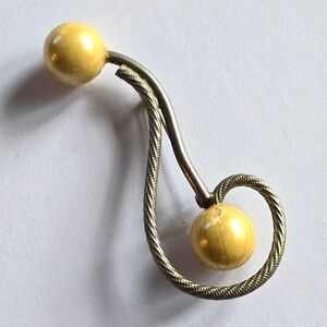Vintage brooch squiggle with yellow ball beads silver tone c clasp